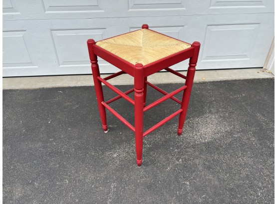 Red Painted Country Stool With Rush Seat