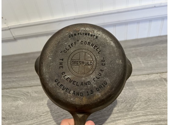Rare Griswold Cleveland Flux Company 13 Cliff Cornell Cast Iron Skillet
