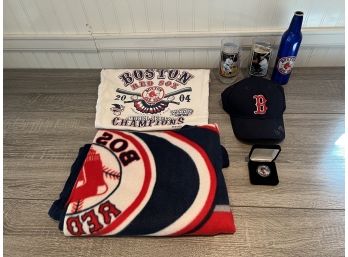 Boston Red Sox Memorabilia Lot Including Shirt, Blanket, Coin, Signed Hat, And More
