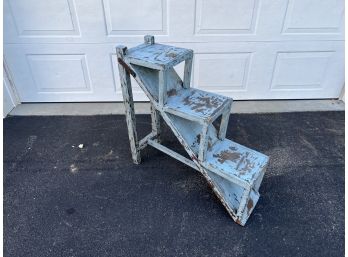 Blue Painted Distressed Wood 3 Tier Plant Stand