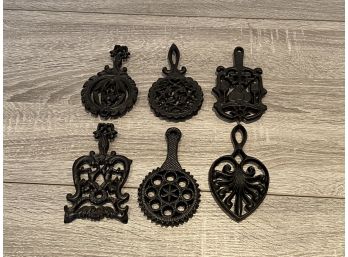 Lot Of 6 Cast Iron Trivets, 4 Marked Wilton