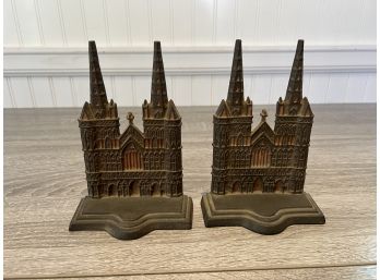 Antique Litchfield Cathedral Cast Iron Bookends Marked 1928, #914