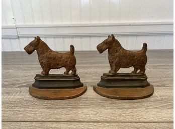 Pair Of Antique Scottish Terrier Cast Iron Bookends Marked 945