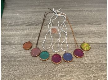 Crystal Healing Reiki Lot Of 7 Pendants, Multicolored In Copper Wrap