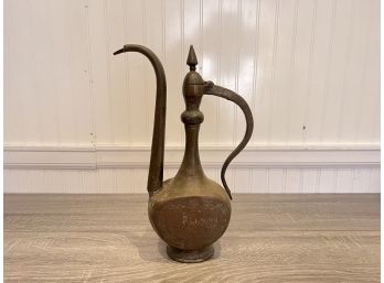 Large Antique Middle Eastern Brass Ewer, All Hand Made