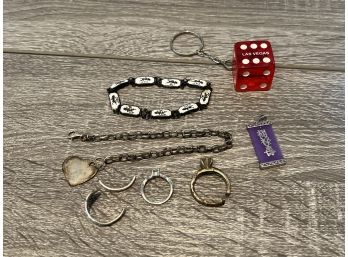 Lot Of Sterling Silver Jewelry And Dice Keychain
