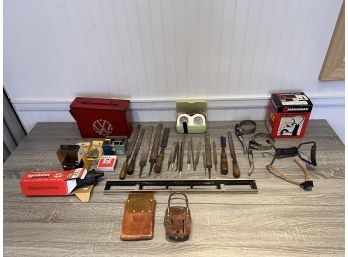 Huge Lot Of Tools And Equipment Including Stanley 24' Level And Ammo Box
