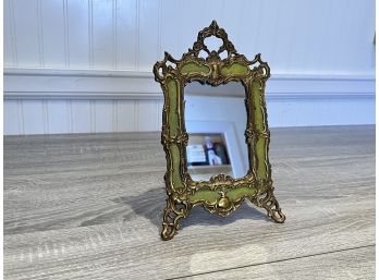 Vintage Italian Green And Gold Gilt Mirror, Cast Iron Frame