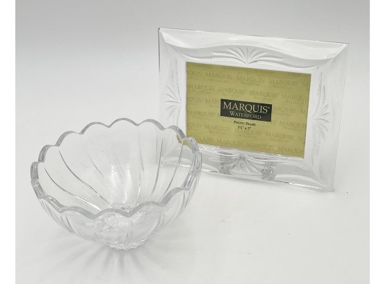 Waterford Crystal 'Roselle' 3.5 X 5 Frame And Candy Bowl (no Visible Name On Candy Bowl)