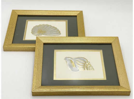 Small Art - Pair Of Gold-Toned Sea Shell Art Framed