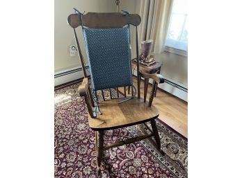 Maple Or Walnut Rocking Chair With Blue Back Pillow