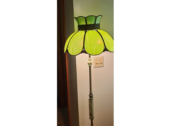 Tiffany Annabelle Shade With Marble Floor Lamp 63in Green Stained Slag Glass