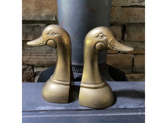 Brass Duck Head Bookends 3x6in Heavy And Brass Bottom