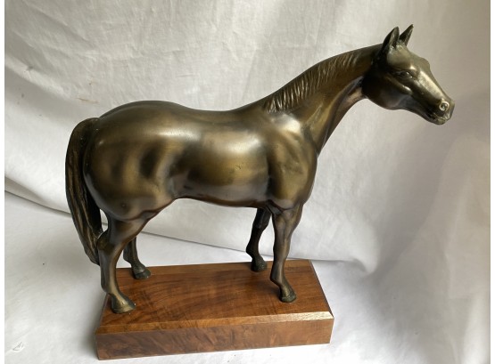 Horse Metal Statue On Wood Base 12x5x12in