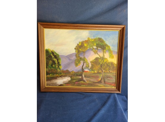 Landscape Mountain Scene Painting Signed Keyes? Framed