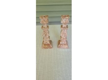 Pink Marble Candle Holders