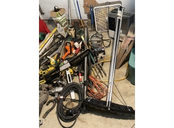 Large Garage Tools Lot Chainsaws Levels Hedge Trimmers Clamps Sprayer Jacks Garden More