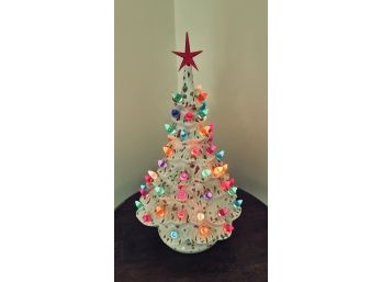 White Ceramic Christmas Tree With Lights 8x14in