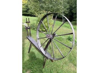 Antique Wood Wool Spinning Wheel Large Weaving For Loom Work