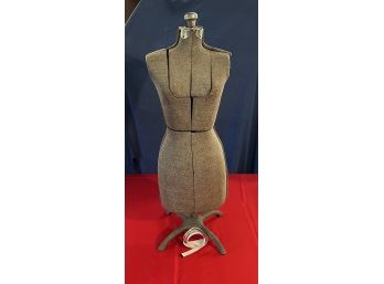 Dress Form On Adjustable Stand With Measuring Tape.
