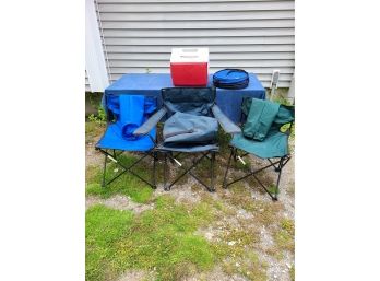 3 Sporting Chairs And A Cooler