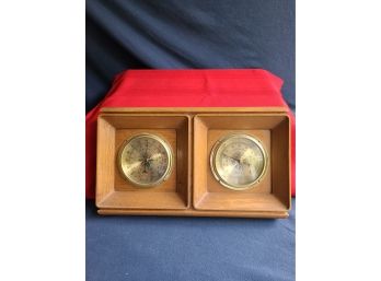 Thermometer Barometer Gauge In Wood Case