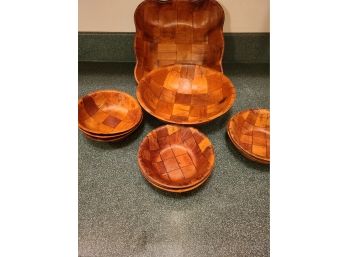 Woven Pressed Wooden Salad Bowl Set