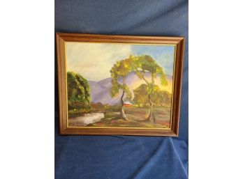 Landscape Mountain Scene Painting Signed Keyes? Framed