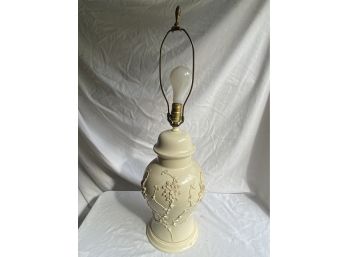 Cream Ceramic Table Desk Lamp With Floral Motif  28in