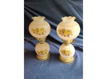 Pair Of Glass Table Lamps With Floral Design