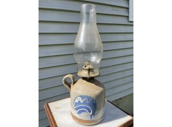 Ceramic Oil Lamp, Wheel Thrown Jug With Pulled Handle 15x6in. Beautiful, Clean, Never Filled With Oil.