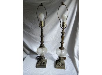 Pair Of Cracked Glass Bulb Iron Table Desk Lamps These Are True Beauties