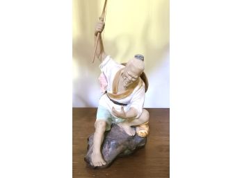 Mudman Figurine Fishing Ceramic Oriental Man