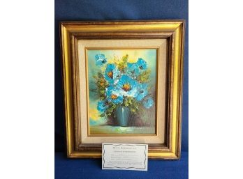 Blue Floral Bouquet Painting Signed Framed