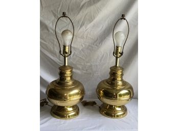 Pair Of Round Brass Table Desk Lamps 24in