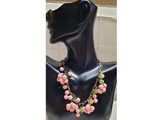 Chunky Pink And Green Bead Necklace