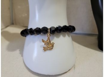 Shiny Black Beaded Charm Stretch Bracelet By Avon With Dove With Crystals