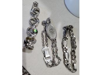 Lot Of Silver Tone Bracelets Including Speidel 1977
