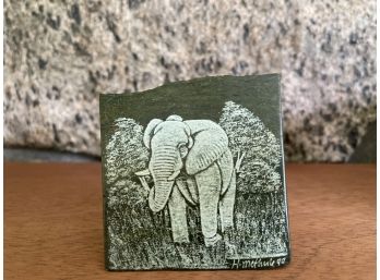 South African Verdite Stone With Hand Crafted Elephant Artwork, Signed