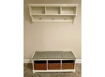 Pottery Barn Aubrey Collection Entry Way Bench & Upper Cubby Shelf  With Hooks