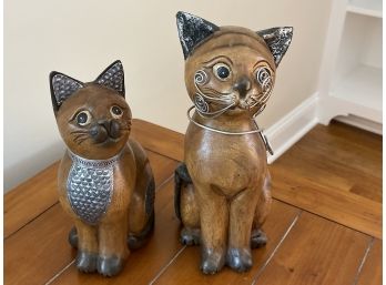 Very Unique Wooden Cats With Wire & Pressed Tin Detail