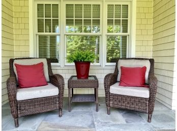 A Beautiful Outdoor Wicker Set, 2 Chairs & Table