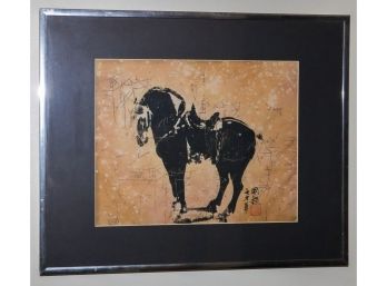 Asian Horse Art On Cloth Signed By The Artist