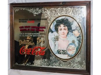 Vintage Coca Cola Sign 5 Cents Mirror Advertising