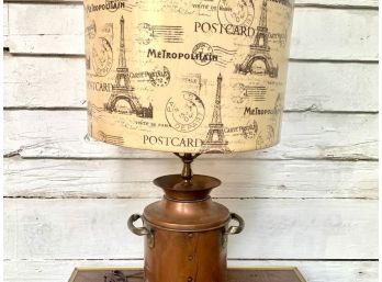 Vintage Copper Table Lamp With French Inspired Shade