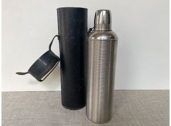 Vintage Travel Thermos In Black Faux Leather Case
