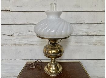Vintage Brass Lamp With Glass Milk Shade