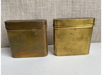 Two Handsome Brass Cigar Containers With Lids