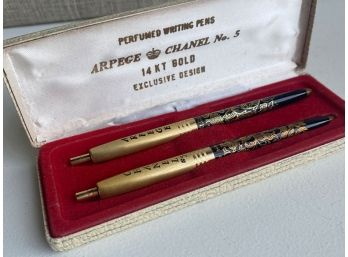 Vintage 1960s 14kt Gold Filigree Perfumed Pen Set