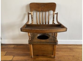 Antique Childrens Potty Chair With Tray